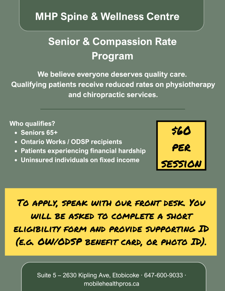 Senior & Compassion Rate Program – MHP Spine & Wellness Centre